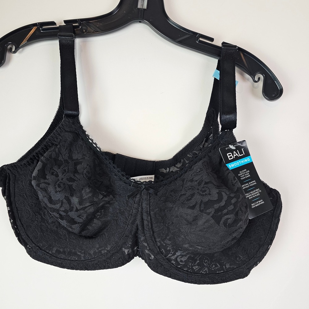 Bali NWT Smoothing Underwire Bra Black Lace 42C DF3432